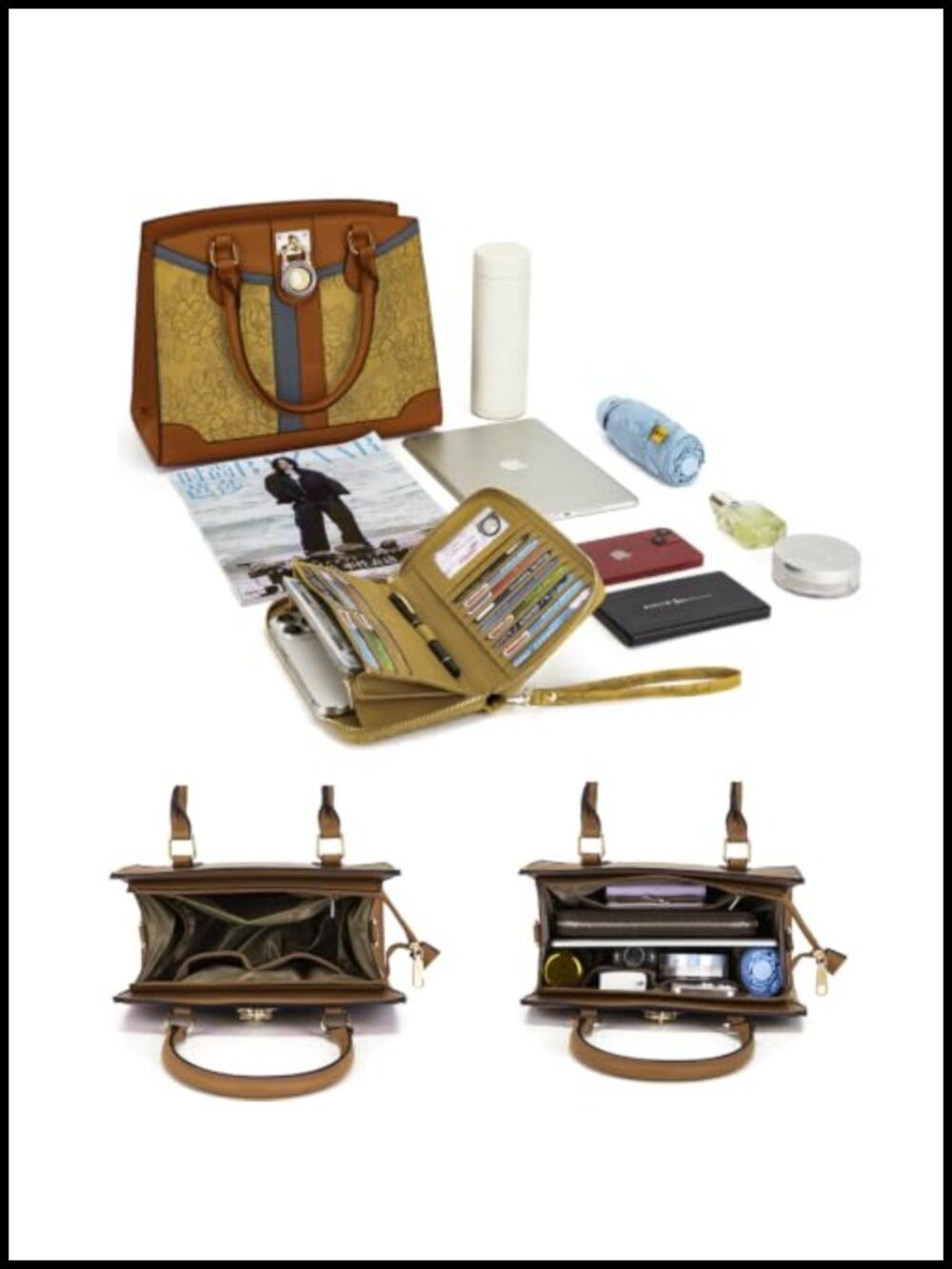 Luxe Tote Handbag Set with RFID Wallet Vegan Satchel Shoulder Bag Work Gift 2PC - Picture 5 of 5